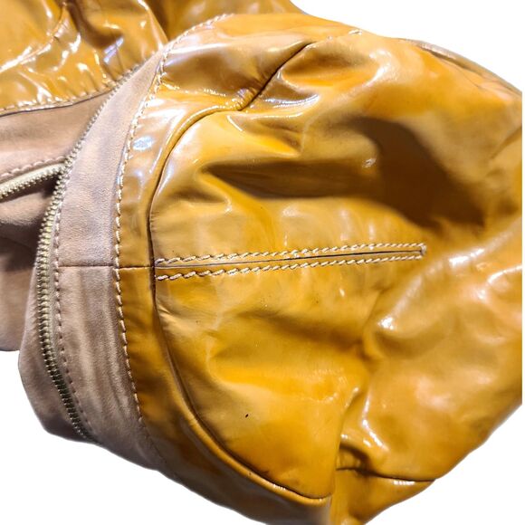 Jimmy Choo "Mandah" Camel Patent Leather & Suede Expandable Hobo Bag w/ COA - Picture 5 of 14